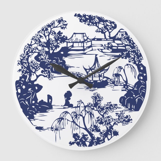 Schöne chinesische Landschaft Pagoda Große Wanduhr (Vorderseite)