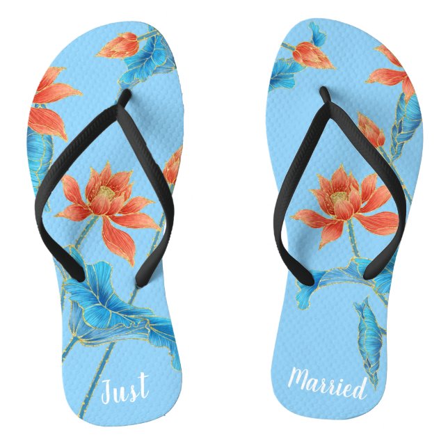 Schöne Chinoiserie Orange & Blue Wedding Flip Flops (Fußbett)