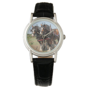 Schöne Clydesdale Pferde pflügen Armbanduhr
