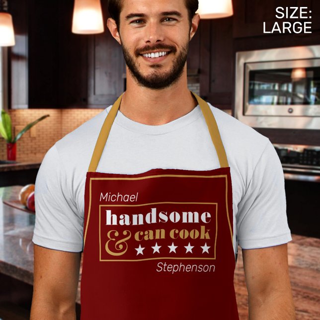 Schöne Cook Chic Dark Red Funny Men's Schürze (Man in kitchen wearing apron)