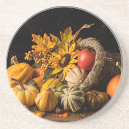 Schöne Cornucopia gefüllt mit Herbstgürteln Getränkeuntersetzer