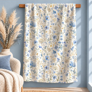 Schöne Cottagecore Blaue Wildblumen-Decke Desi Sherpadecke