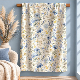 Schöne Cottagecore Blaue Wilde Blumen Decke Sherpadecke