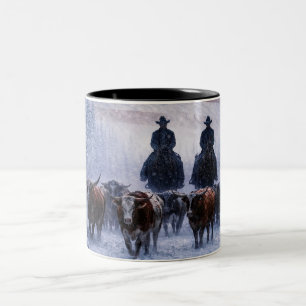 Schöne Country Western Cowboys Winter Rinder Zweifarbige Tasse