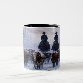 Schöne Country Western Cowboys Winter Rinder Zweifarbige Tasse