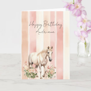 Schöne Creme Pfirsich Rosa Pferd Florales Geburtst Karte