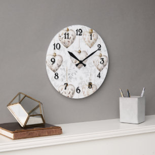 Schöne cremefarbene Herz-Ornamente Große Wanduhr