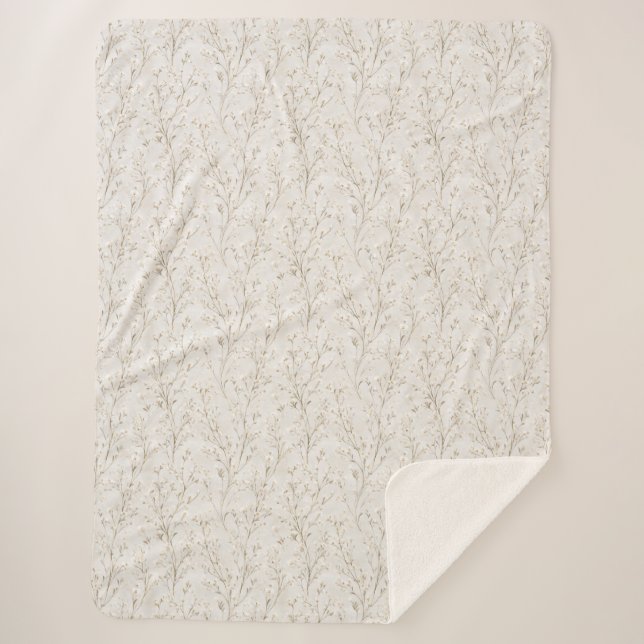 Schöne cremeweiße Blumen Sherpadecke (Vorderseite)