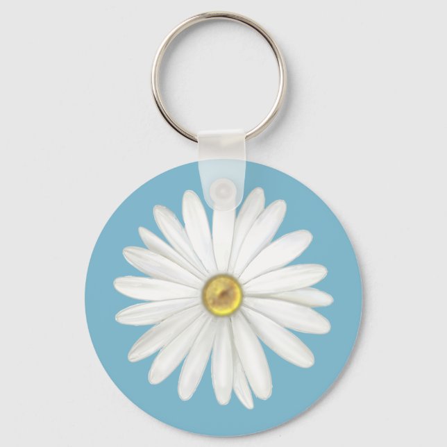 Schöne Daisy-Blume auf Aquamarin Türkis Schlüsselanhänger (Vorderseite)