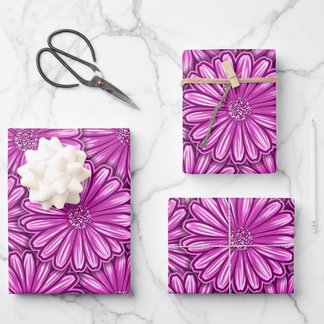 Schöne Daisy Blume Halftone Illustration Geschenkpapier Set (Vorderseite)