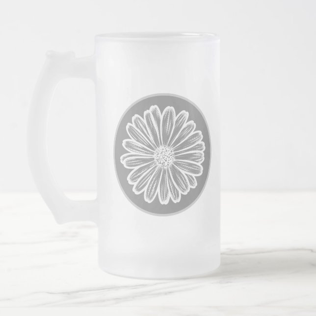 Schöne Daisy-Blume, Halftone Illustration Mattglas Bierglas (Links)