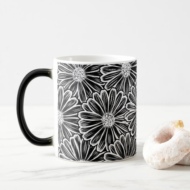 Schöne Daisy-Blume, Halftone Illustration Verwandlungstasse (Mit Donut)