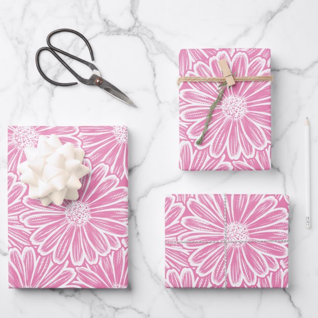 Schöne Daisy-Blume Halftone-Lichtdarstellung Geschenkpapier Set (Vorderseite)