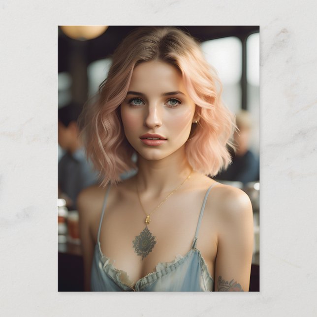Schöne Dame mit Blondhaar und Tattoos Postkarte (Vorderseite)