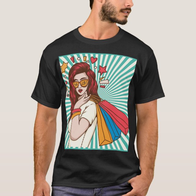Schöne Dame mit Einkaufstasche T-Shirt (Vorderseite)