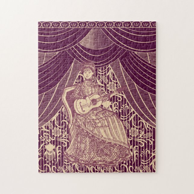 Schöne Dame mit Gitarre Puzzle (Vertikal)