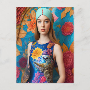 Schöne Dame mit Tattoo Postkarte