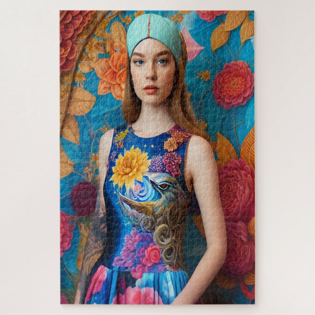 Schöne Dame mit Tattoo Puzzle (Vertikal)