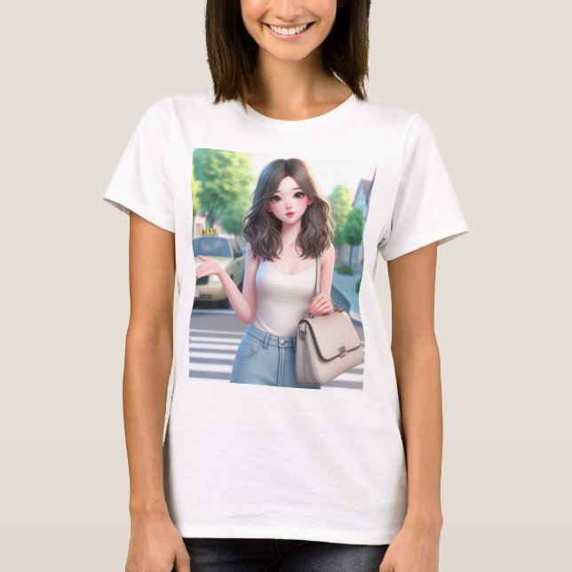 Schöne Dame mit Wavy Hair 4 T-Shirt (Vorderseite)