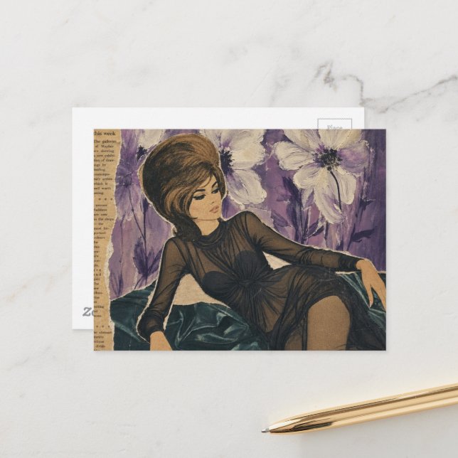 Schöne Dame von 1969 Collage  Postkarte (Vorderseite/Rückseite Beispiel)