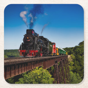 Schöne Dampflokomotive über eine Brücke JS8419 Rechteckiger Pappuntersetzer
