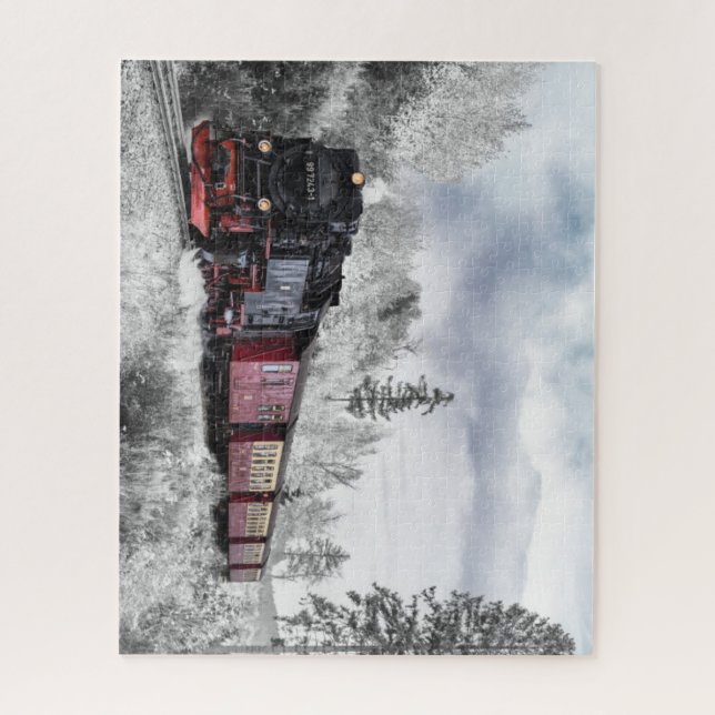 Schöne Dampflokomotive Winterlandschaft Puzzle (Vertikal)