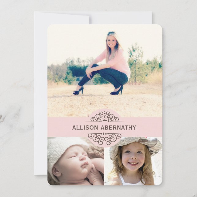 Schöne Dann und Jetzt Foto Graduation Party| Rosa Einladung (Vorderseite)