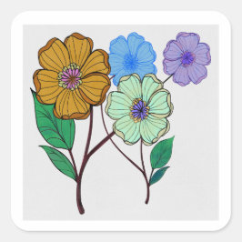 Schöne Darstellung von vier Blume Quadratischer Aufkleber