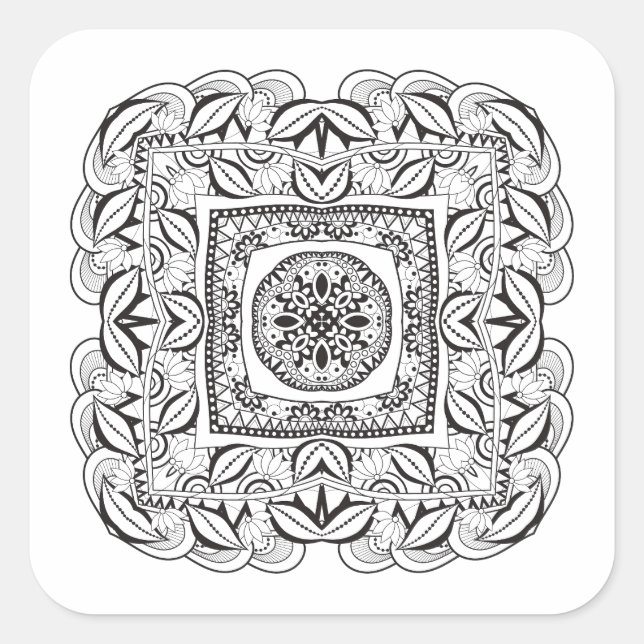 Schöne Dekorative Square Doodle Quadratischer Aufkleber (Vorderseite)