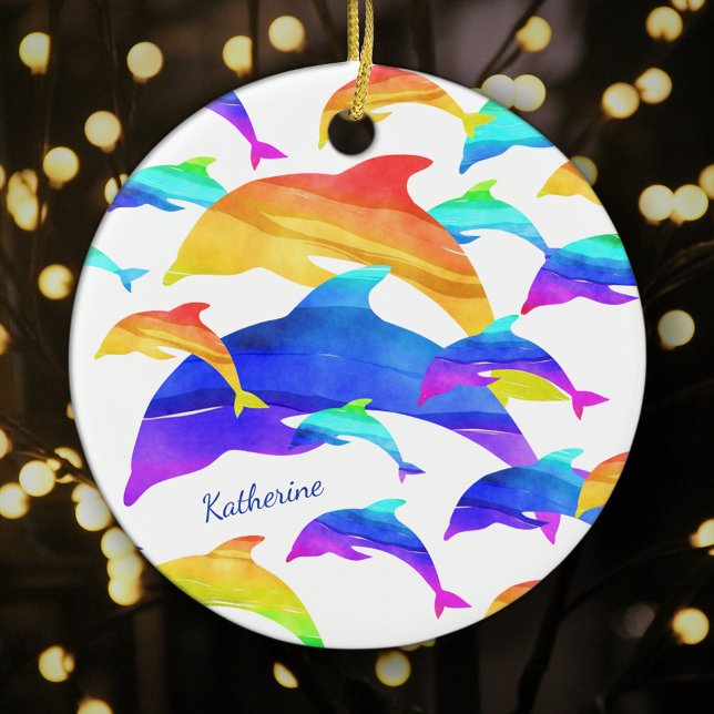Schöne Delphine im Regenbogen mit dem Namen Weihna Keramik Ornament (Von Creator hochgeladen)