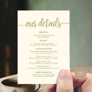 Schöne Details zur Hochzeit, rustikale schwarze Ti Begleitkarte