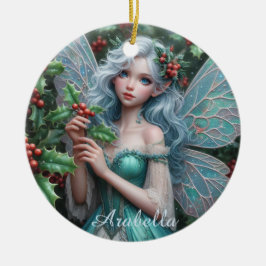 Schöne Dezember Fairy in Holly Keramik Ornament