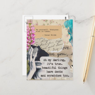 Schöne Dinge und Zitate Mixed Media Collage Postkarte