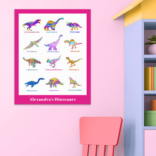 Schöne Dinosaurier Wasserfarbe mit Namen pink Poster