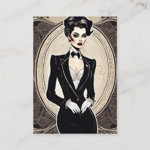 Schöne Diva gekleidet in le Smoking tuxedo, vintag Visitenkarte
