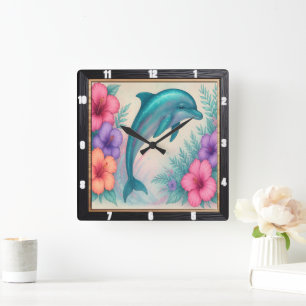 Schöne Dolphin Quadratische Wanduhr
