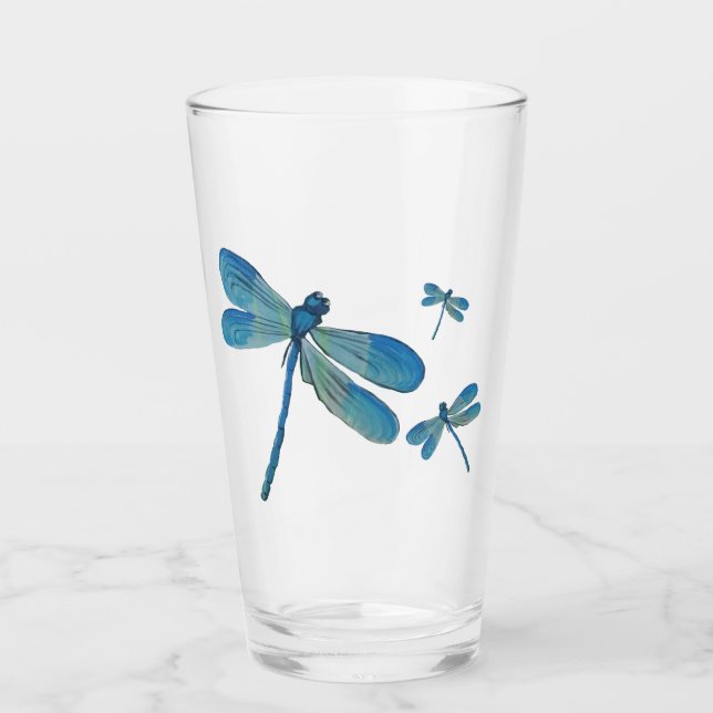 Schöne Dragonfly Rosa Blume Original Kunst Glas (Vorderseite)