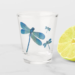 Schöne Dragonfly Rosa Blume Original Kunst Schnapsglas