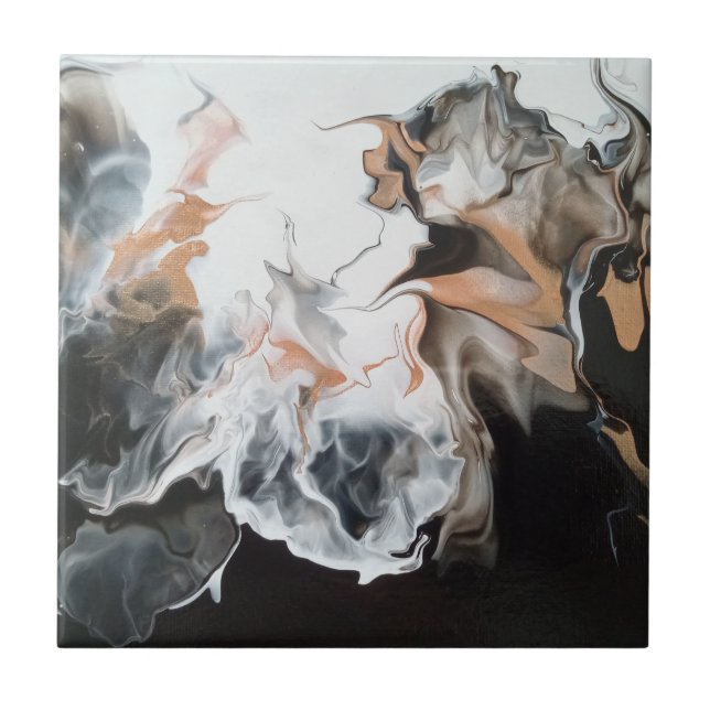 Schöne, dramatische, abstrakte Schwarz/Gold-Kunst Fliese (Vorderseite)