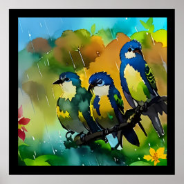 Schöne drei bunte Vögel sitzen auf einem Ast I Poster