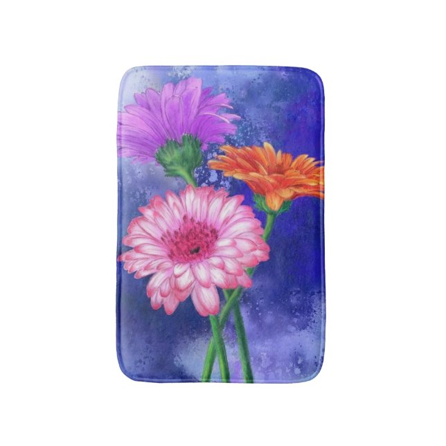 Schöne Drei-Farben-Gerberas - Migned Art Gezeichne Badematte (Vorderseite Vertikal)