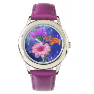 Schöne Drei-Farben-Gerberas-Uhr - Malerei Armbanduhr