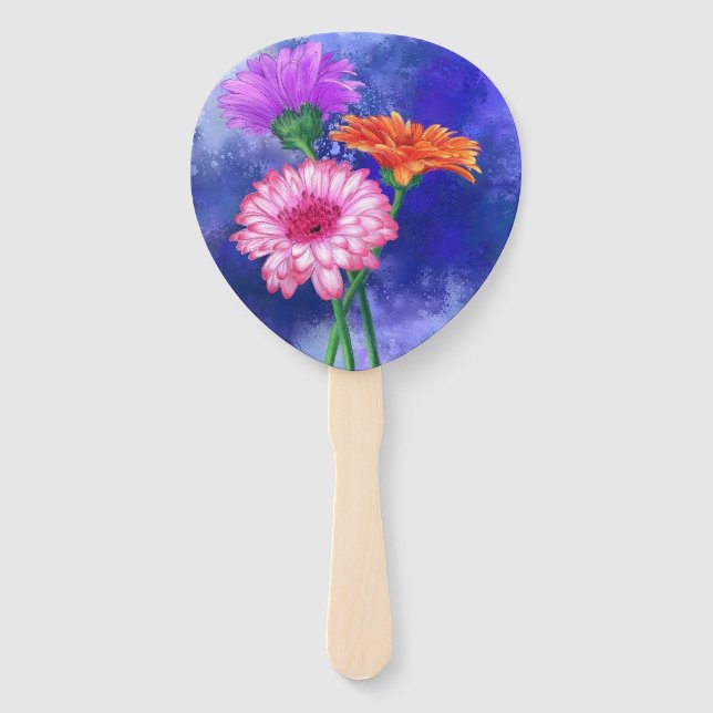 Schöne Drei-Farben-Gerberas - Zeichnend Kunst Fächer (Rückseite)