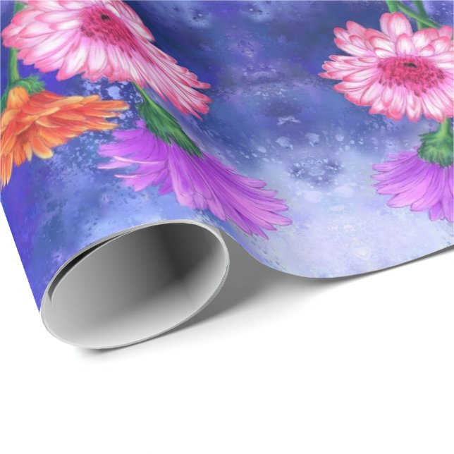 Schöne Drei Farben Gerberas - Zeichnend Kunst Geschenkpapier (Rolleneckpunkt)
