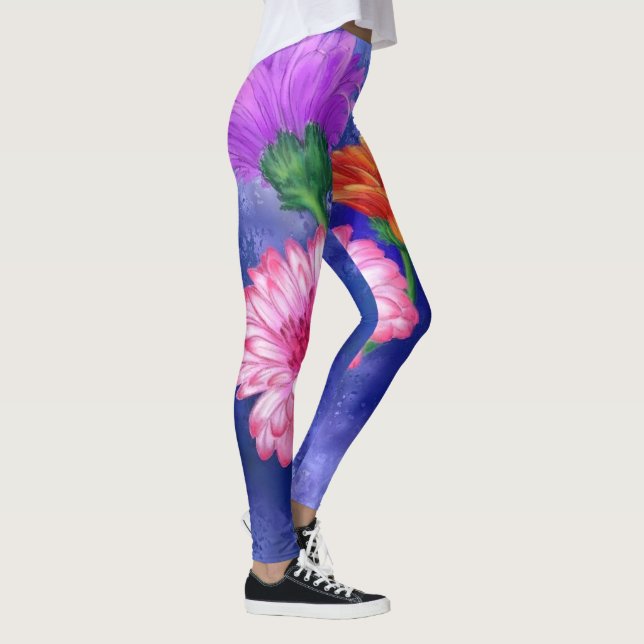 Schöne Drei-Farben-Gerberas - Zeichnend Kunst Leggings (Rechts)