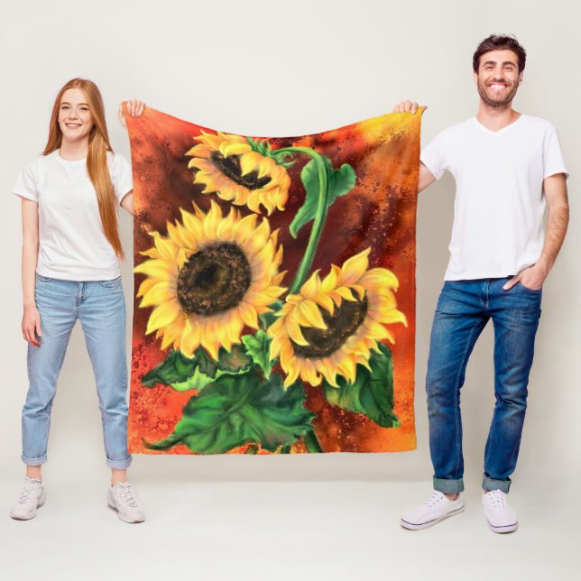 Schöne Drei Sonnenblumen - Gemälde Kunst Fleecedecke (Beispiel)