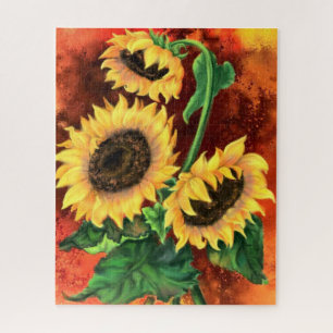 Schöne Drei Sonnenblumen - Gemälde Kunst Puzzle