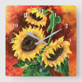 Schöne Drei Sonnenblumen - Malerei Quadratische Wanduhr