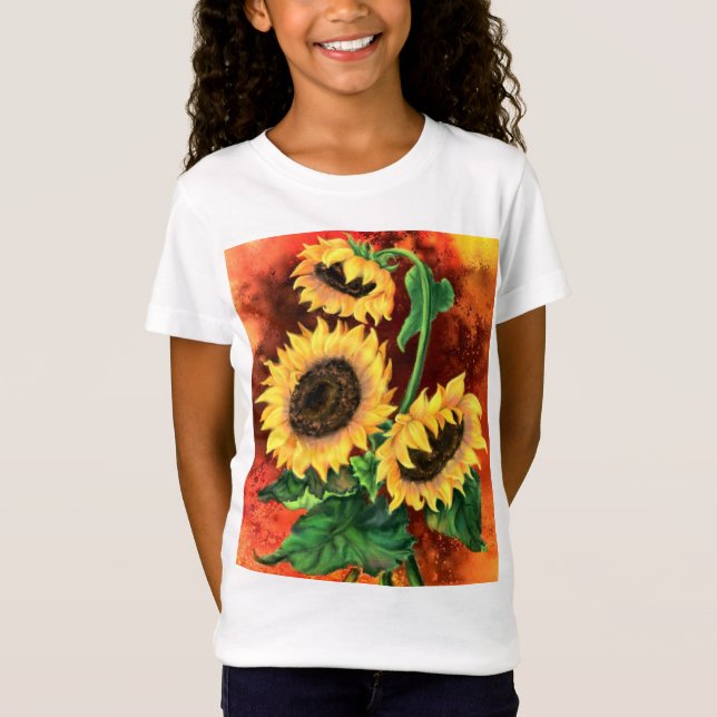 Schöne Drei Sonnenblumen T - Shirt - Malerei (Vorderseite)