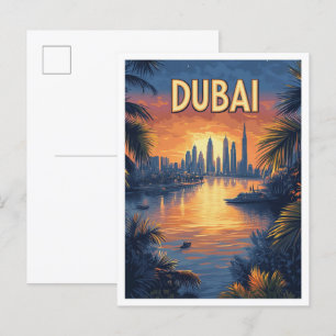 Schöne Dubai Vintage-Illustration Reise Postkarte